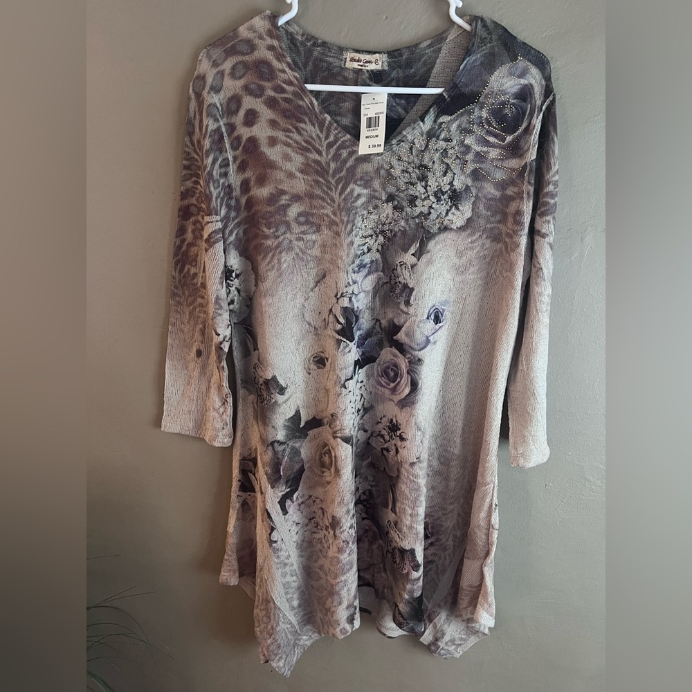 Chic Animal Print and Floral Tunic Sweater